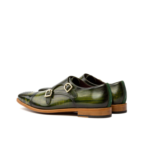 Ambrogio 3615 Men's Shoes Khaki Green Suede / Patina Leather Monk-Straps Loafers (AMB1142)-AmbrogioShoes