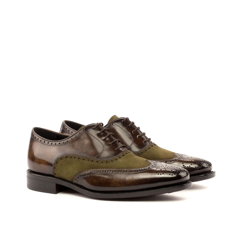 Ambrogio 3522 Men's Shoes Multi-Color Suede & Patina Leather Full Brogue Wingtip Oxfords (AMB1193)-AmbrogioShoes