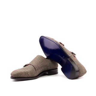 Ambrogio Men's Handmade Custom Made Shoes Multi-Color Tweed Sartorial Monk Strap (AMB1087)-AmbrogioShoes