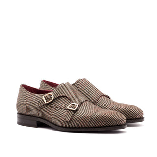 Ambrogio Men's Handmade Custom Made Shoes Multi-Color Tweed Sartorial Monk Strap (AMB1087)-AmbrogioShoes