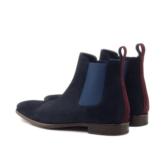 Ambrogio Men's Handmade Custom Made Shoes Navy & Burgundy Lux Suede Chelsea Boots (AMB1010)-AmbrogioShoes