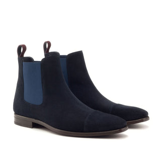 Ambrogio Men's Handmade Custom Made Shoes Navy & Burgundy Lux Suede Chelsea Boots (AMB1010)-AmbrogioShoes