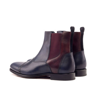 Ambrogio Men's Handmade Custom Made Shoes Navy & Burgundy Suede / Calf-Skin Leather Chelsea Boots (AMB1041)-AmbrogioShoes