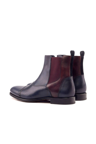 Ambrogio Men's Handmade Custom Made Shoes Navy & Burgundy Suede / Calf-Skin Leather Chelsea Boots (AMB1041)-AmbrogioShoes