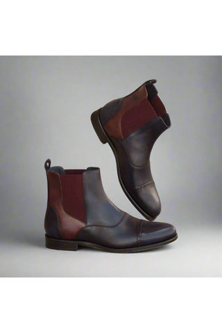Ambrogio Men's Handmade Custom Made Shoes Navy & Burgundy Suede / Leather Chelsea Boots (AMB1041)-AmbrogioShoes