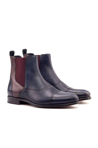 Ambrogio Men's Handmade Custom Made Shoes Navy & Burgundy Suede / Calf-Skin Leather Chelsea Boots (AMB1041)-AmbrogioShoes