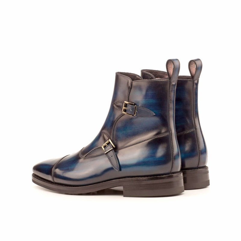 Ambrogio 3930 Men's Shoes Navy & Denim Blue Patina Leather Octavian Buckle Boots (AMB1151)-AmbrogioShoes