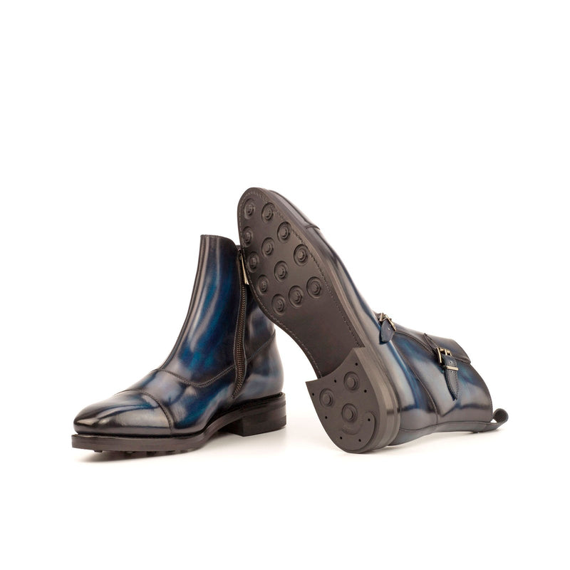 Ambrogio 3930 Men's Shoes Navy & Denim Blue Patina Leather Octavian Buckle Boots (AMB1151)-AmbrogioShoes