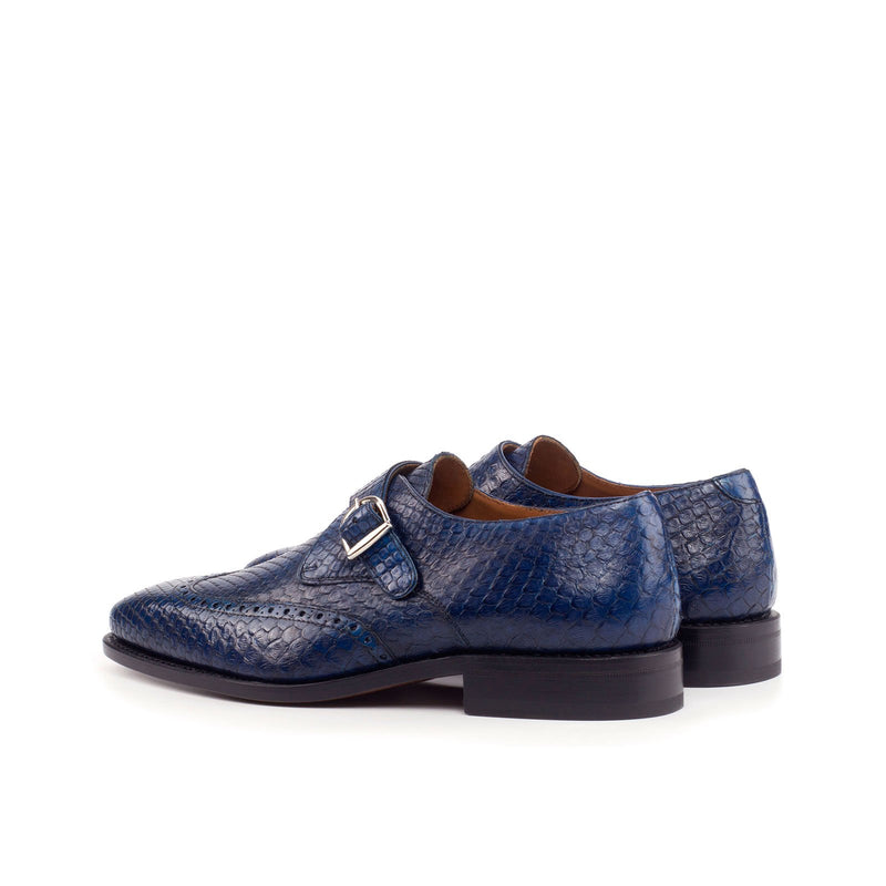 Ambrogio 4196 Men's Shoes Navy Exotic Snake-Skin Monk-Strap Loafers (AMB1107)-AmbrogioShoes