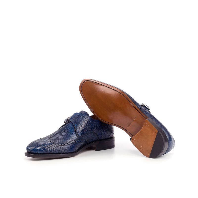 Ambrogio 4196 Men's Shoes Navy Exotic Snake-Skin Monk-Strap Loafers (AMB1107)-AmbrogioShoes