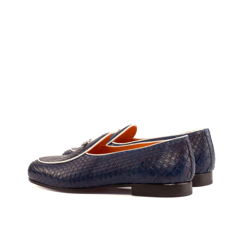 Ambrogio 4221 Men's Shoes Navy Exotic Snake-Skin Slip-On Belgian Loafers (AMB1121)-AmbrogioShoes