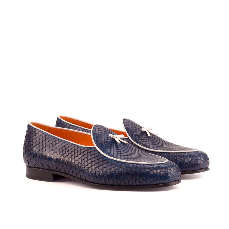 Ambrogio 4221 Men's Shoes Navy Exotic Snake-Skin Slip-On Belgian Loafers (AMB1121)-AmbrogioShoes