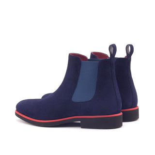 Ambrogio Men's Handmade Custom Made Shoes Navy Goat-Skin Suede Chelsea Boots (AMB1019)-AmbrogioShoes