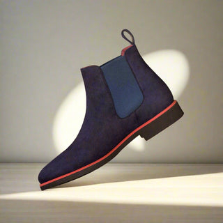 Ambrogio Men's Handmade Custom Made Shoes Navy Goat-Skin Suede Chelsea Boots (AMB1019)-AmbrogioShoes