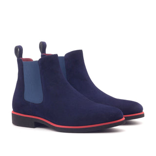 Ambrogio Men's Handmade Custom Made Shoes Navy Goat-Skin Suede Chelsea Boots (AMB1019)-AmbrogioShoes