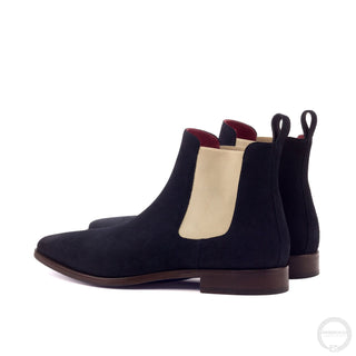 Ambrogio Men's Handmade Custom Made Shoes Navy Houndstooth Sartorial / Lux Suede Chelsea Boots (AMB1008)-AmbrogioShoes