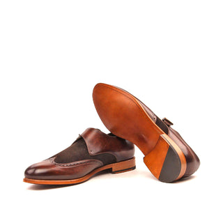 Ambrogio 2441 Men's Shoes Two-Tone Brown Suede / Patina Leather Monk-Strap Loafers (AMB1146)-AmbrogioShoes