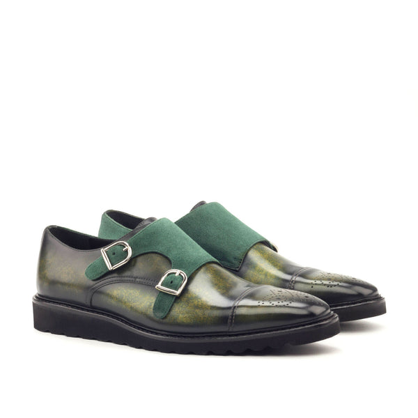 Ambrogio 2942 Men's Shoes Two-Tone Green Suede & Patina Leather Monk-Straps Loafers (AMB1185)-AmbrogioShoes