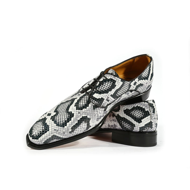 Ambrogio 39128 Men's Shoes White & Green Python Print / Calf-Skin Leather Derby Oxfords (AMB1000)-AmbrogioShoes