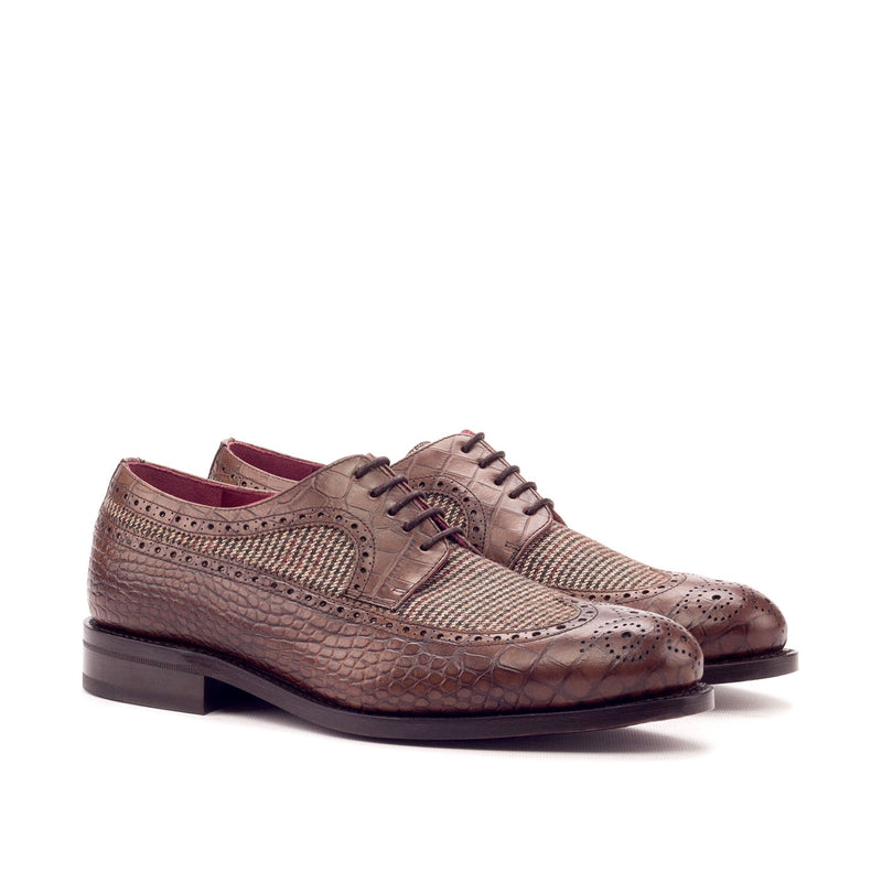 Ambrogio Men's Shoes Beige & Dark Brown Fabric / Crocodile Print Leather Blucher Oxfords (AMB2100)-AmbrogioShoes