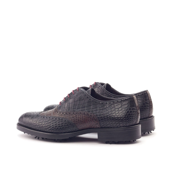 Ambrogio Men's Shoes Black & Dark Brown Crocodile Print / Calf-Skin Leather Brogue Oxfords (AMB2099)-AmbrogioShoes