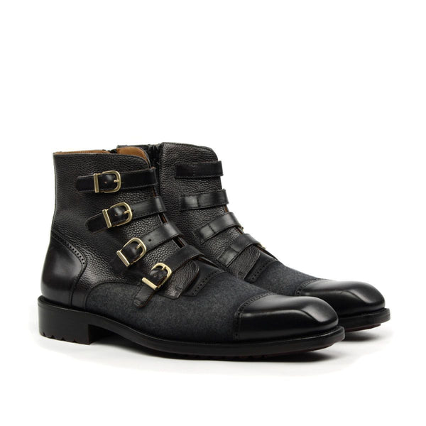 Ambrogio Men's Shoes Black & Gray Fabric / Pebble Grain / Calf-Skin Leather Ankle Boots (AMB2015)-AmbrogioShoes
