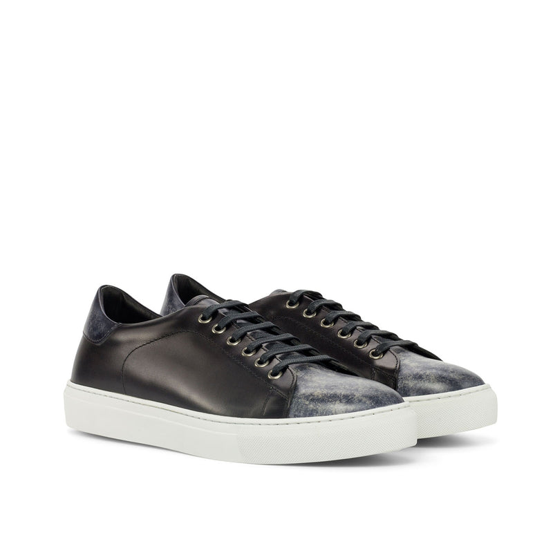 Ambrogio Men's Shoes Black & Gray Patina / Calf-Skin Leather Trainer Sneakers (AMB2101)-AmbrogioShoes