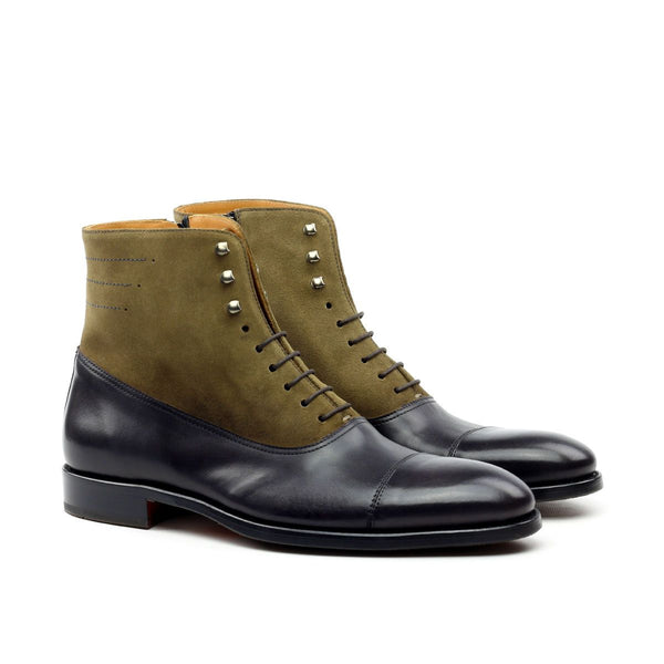 Ambrogio Men's Shoes Black & Green Suede / Calf-Skin Leather Cap-Toe Boots (AMB2028)-AmbrogioShoes