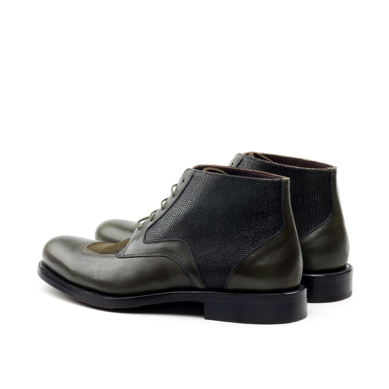 Ambrogio Men's Shoes Black & Green Texture Print / Suede / Calf-Skin Leather Chukka Boots (AMB2030)-AmbrogioShoes