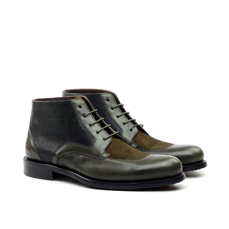 Ambrogio Men's Shoes Black & Green Texture Print / Suede / Calf-Skin Leather Chukka Boots (AMB2030)-AmbrogioShoes