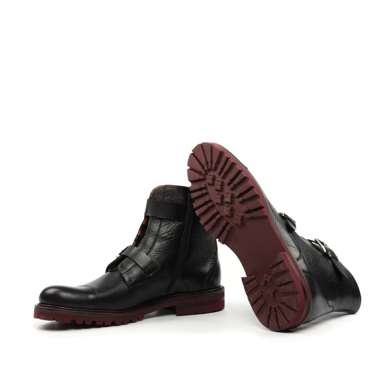 Ambrogio Men's Shoes Black Texture Print / Calf-Skin Leather Buckle Boots (AMB2031)-AmbrogioShoes