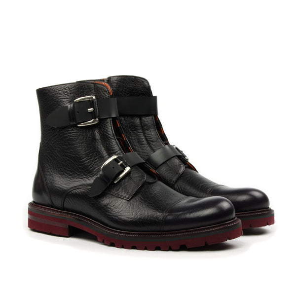 Ambrogio Men's Shoes Black Texture Print / Calf-Skin Leather Buckle Boots (AMB2031)-AmbrogioShoes