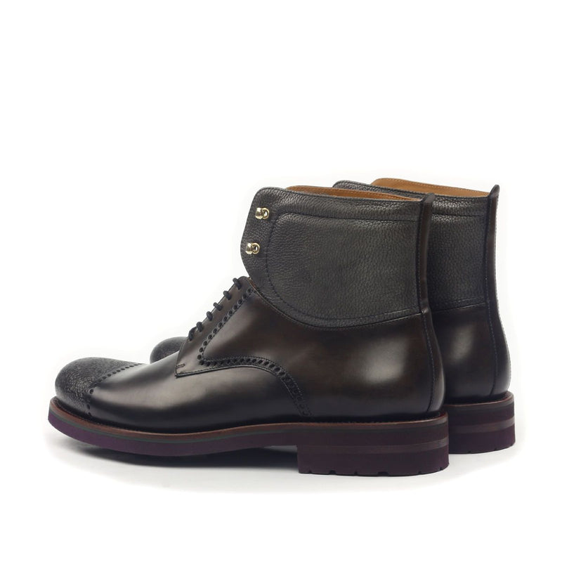 Ambrogio Men's Shoes Black Texture Print / Calf-Skin Leather Cap-Toe Boots (AMB2027)-AmbrogioShoes