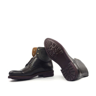 Ambrogio Men's Shoes Black Texture Print / Calf-Skin Leather Cap-Toe Boots (AMB2027)-AmbrogioShoes