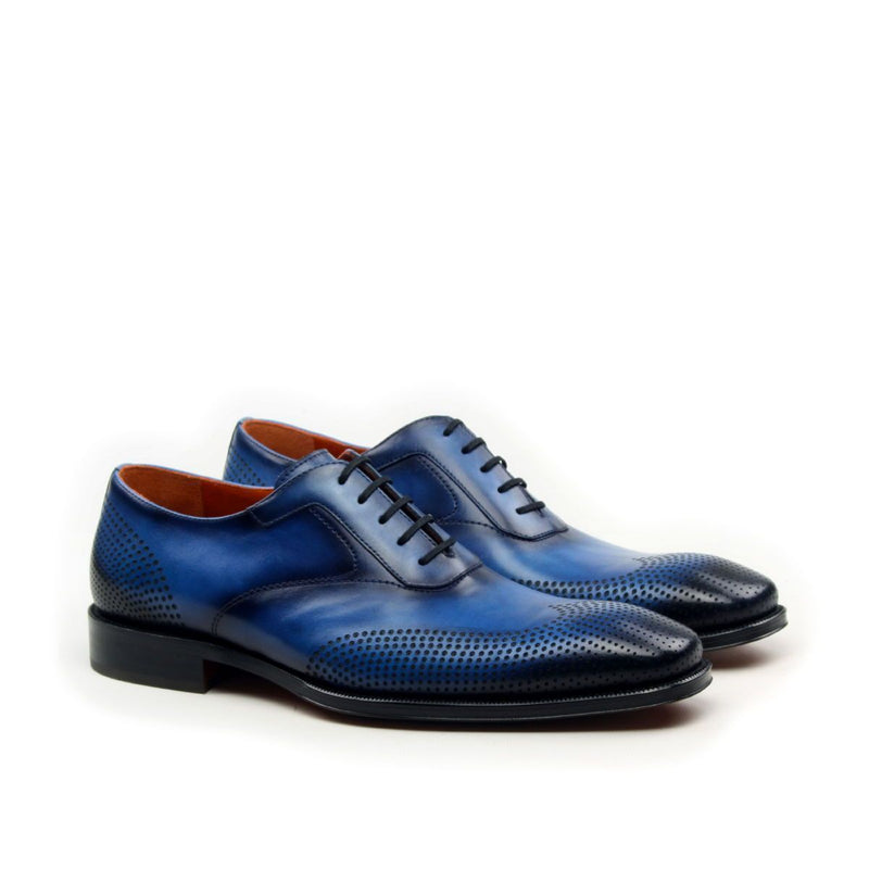 Ambrogio Men's Shoes Blue Laser Engraved / Calf-Skin Leather Wingtip Oxfords (AMB2021)-AmbrogioShoes