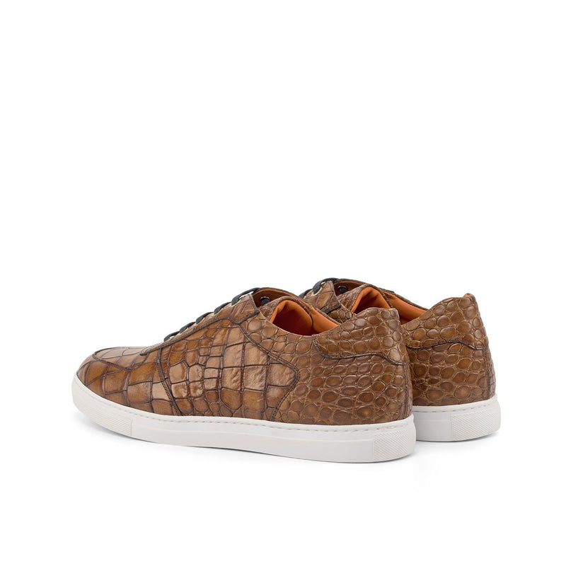 Ambrogio Men's Shoes Brown Crocodile Print / Calf-Skin Leather Casual Sneakers (AMB2056)-AmbrogioShoes