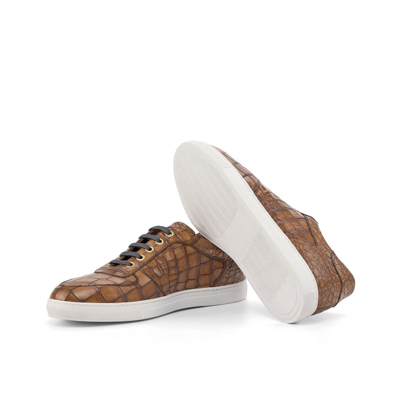 Ambrogio Men's Shoes Brown Crocodile Print / Calf-Skin Leather Casual Sneakers (AMB2056)-AmbrogioShoes