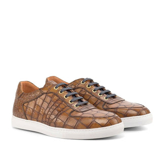 Ambrogio Men's Shoes Brown Crocodile Print / Calf-Skin Leather Casual Trainer Sneakers (AMB2056)-AmbrogioShoes