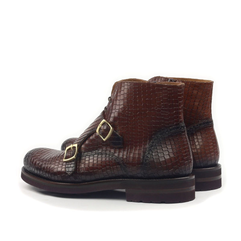 Ambrogio Men's Shoes Brown Crocodile Print / Calf-Skin Leather Monk-Straps Chukka Boots (AMB2014)-AmbrogioShoes