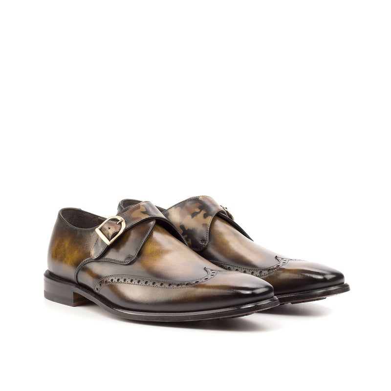 Ambrogio Men's Shoes Brown & Tobacco Patina Leather Monk-Strap Loafers (AMB2059)-AmbrogioShoes