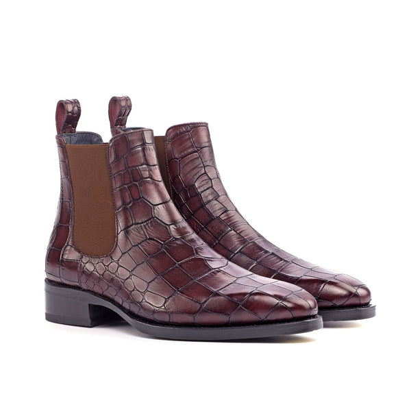 Ambrogio Men's Shoes Burgundy Crocodile Print / Calf-Skin Leather Chelsea Boots (AMB2073)-AmbrogioShoes