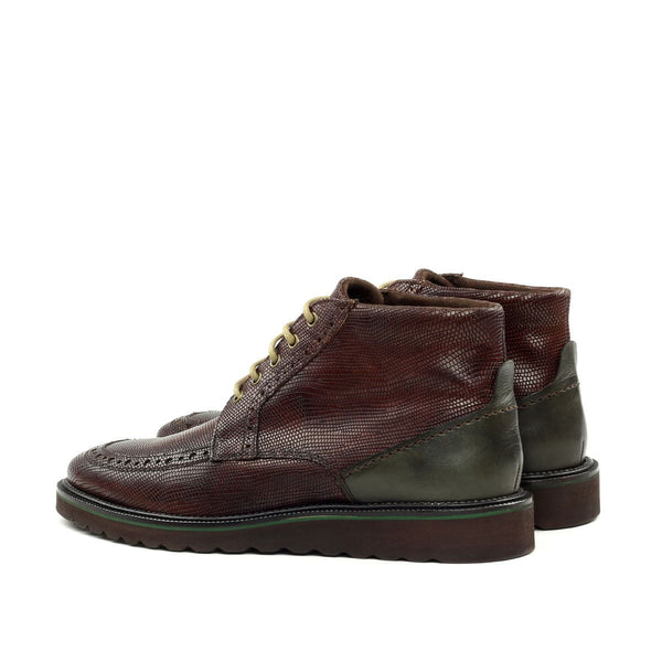 Ambrogio Men's Shoes Cherry & Green Lizard Print / Calf-Skin Leather Chukka Boots (AMB2017)-AmbrogioShoes