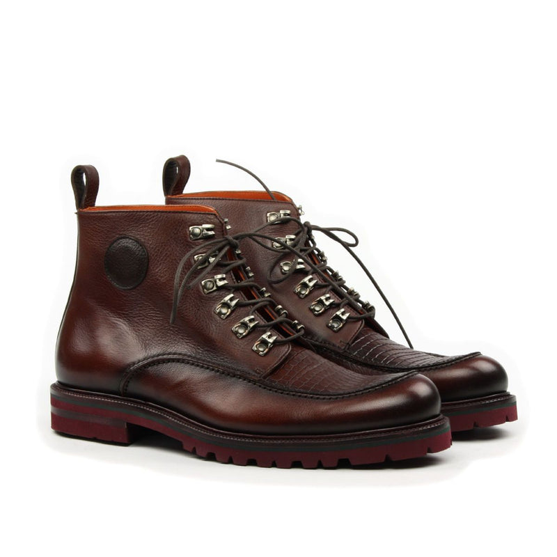 Ambrogio Men's Shoes Chocolate & Brown Lizard Print / Calf-Skin Leather Chukka Boots (AMB2052)-AmbrogioShoes