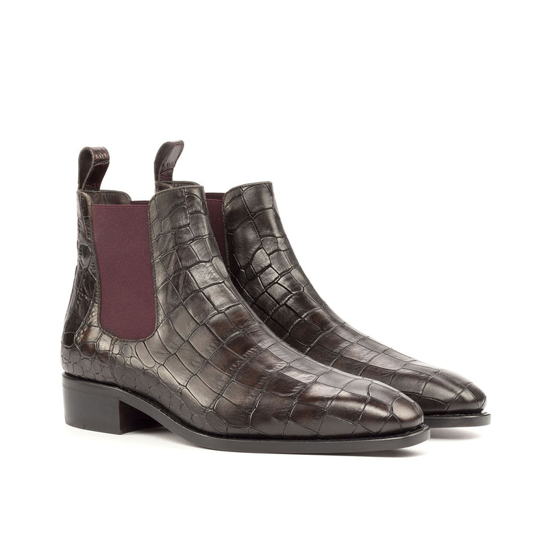 Ambrogio Men's Shoes Dark Brown & Burgundy Crocodile Print / Calf-Skin Leather Chelsea Boots (AMB2082)-AmbrogioShoes