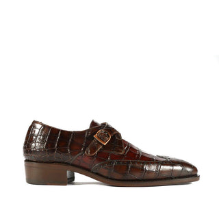 Ambrogio Men's Shoes Dark Brown & Burgundy Crocodile Print / Calf-Skin Leather Monk Strap (AMBX1001)-AmbrogioShoes
