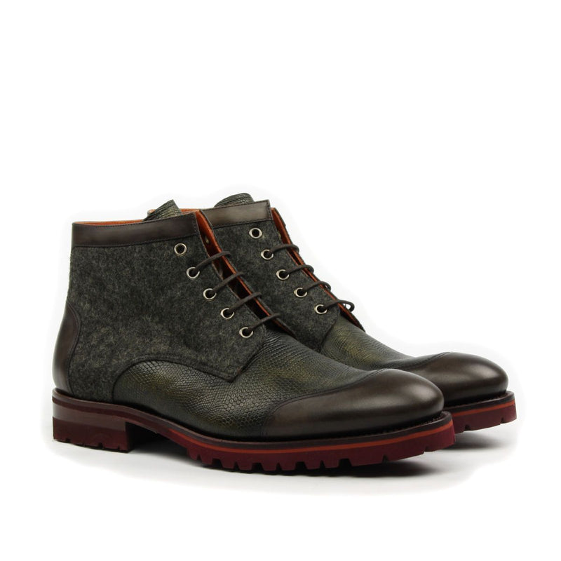 Ambrogio Men's Shoes Green & Gray Lizard Print / Fabric / Calf-Skin Leather Chukka Boots (AMB2044)-AmbrogioShoes