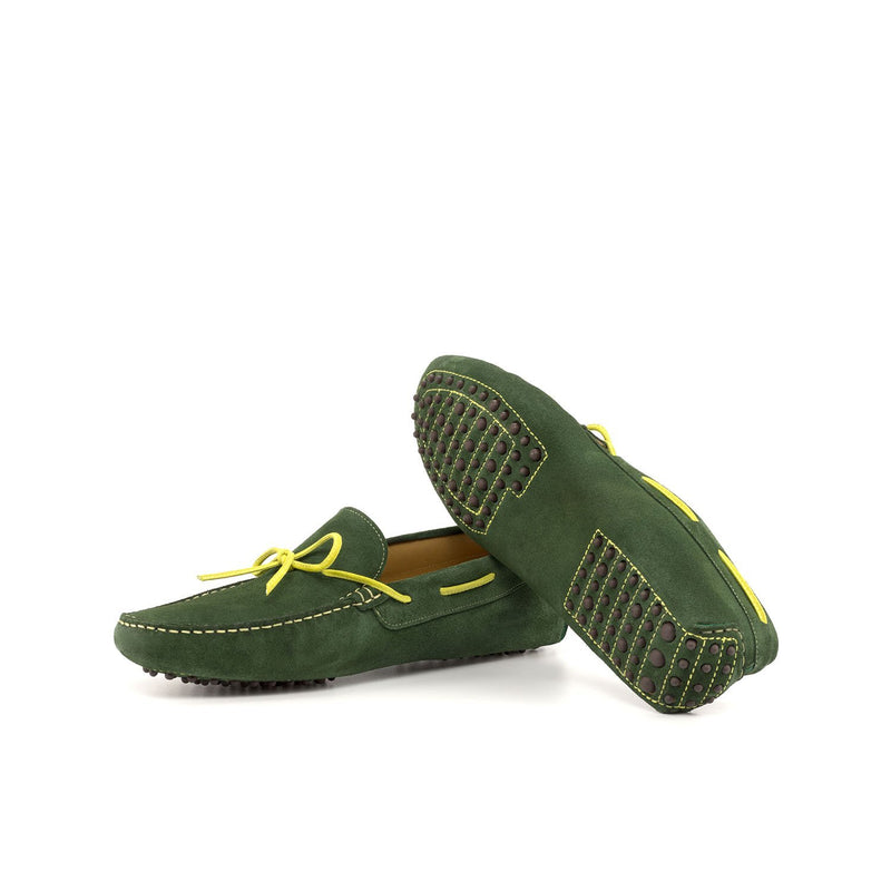Ambrogio Men's Shoes Green & Yellow Suede Leather Driver Loafers (AMB2065)-AmbrogioShoes