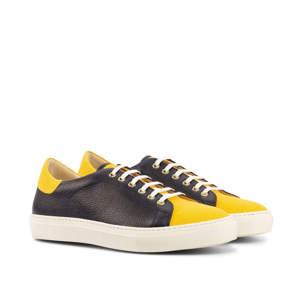 Ambrogio Men's Shoes Mustard & Navy Linen Fabric / Full Grain Leather Trainer Sneakers (AMB2090)-AmbrogioShoes