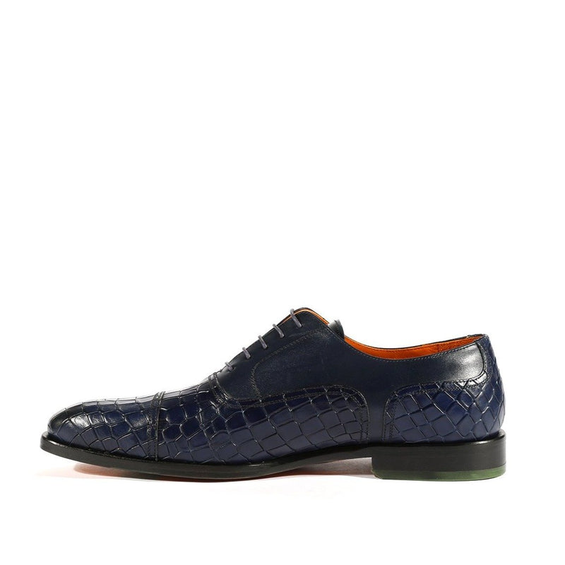 Ambrogio Men's Shoes Navy Crocodile Print / Rubber / Calf-Skin Leather Cap Toe Oxfords (AMB2050-RTW)-AmbrogioShoes