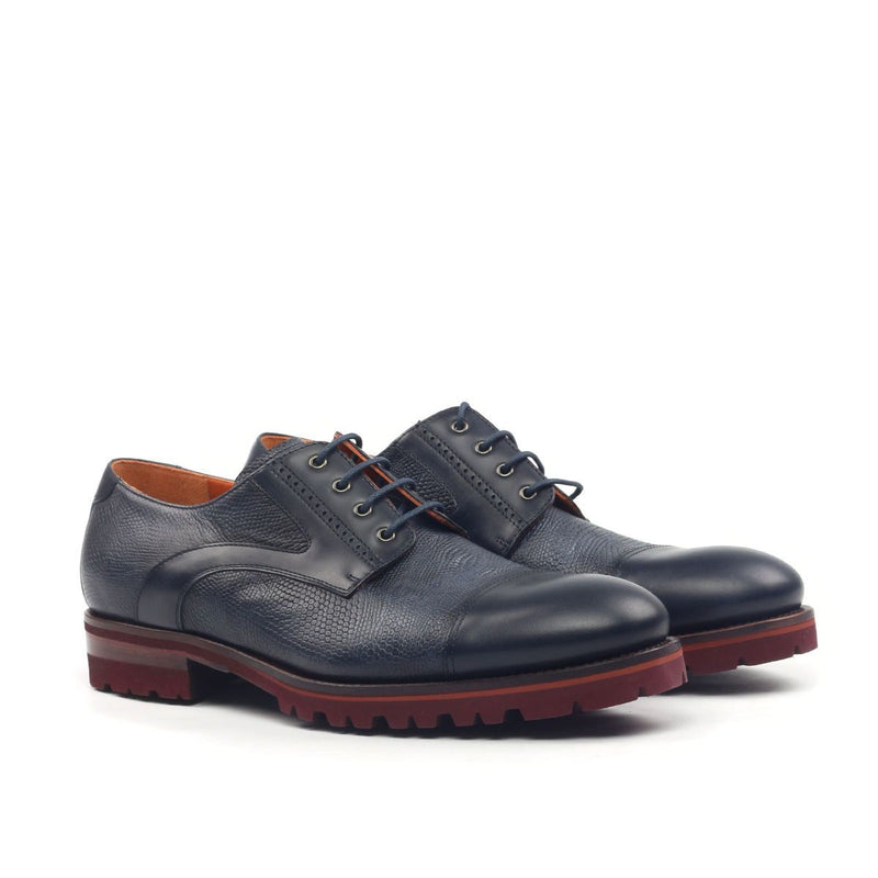 Ambrogio Men's Shoes Navy Nappa / Calf-Skin Leather Cap-Toe Derby Oxfords (AMB2034)-AmbrogioShoes